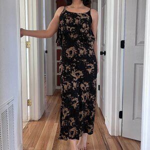 tie dye strappy ruffle bodycon ankle length vacation dress‎ small black brown